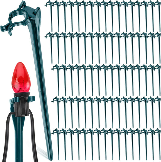 Jetec 200 Pieces Christmas Light Stakes Universal Yard Lawn Holiday 7.5 Inches Light Ground Stakes for C7 C9 String Lights Christmas Outdoor Lights Holders on Yards, Driveways (Green)