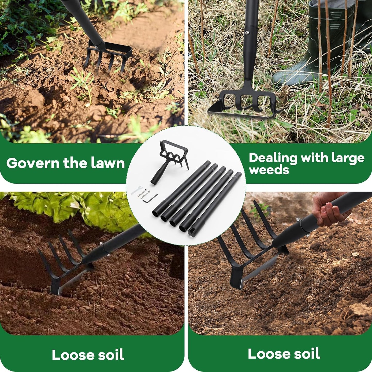 Hoe, Gardening Tool, Weed Tool, Long Soil Tiller Cultivator, Heavy Duty Metal Weeder for Flower Beds, Patio, Garden Loosening Soil Weeding Digging