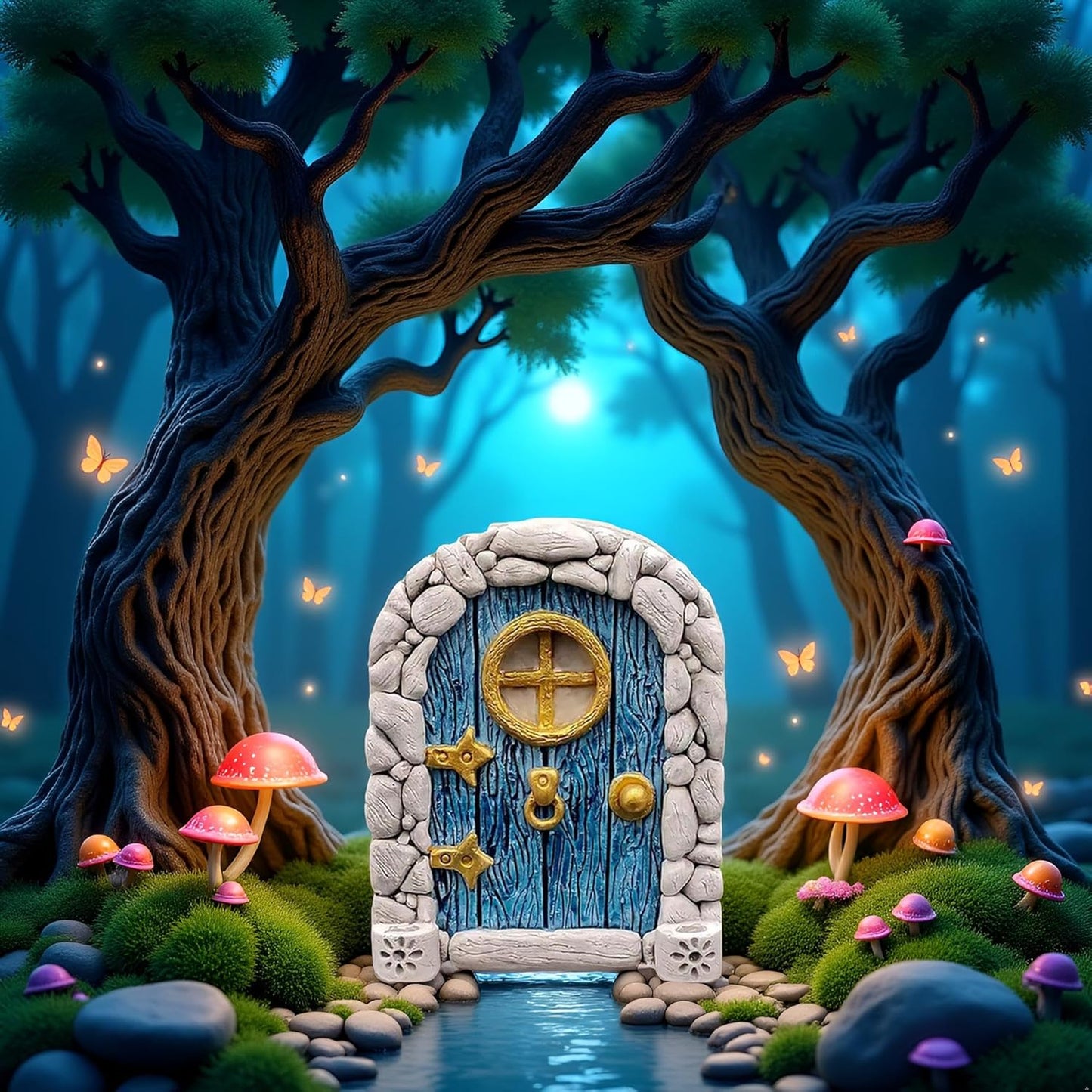 Blue Streak Archway Mini Fairy Garden Door for Tree, 3D Miniature Fairy Door for Fairytale Tiny House Doors, Bonsai Terrarium Micro Landscape Decoration Accessories Garden Miniatures