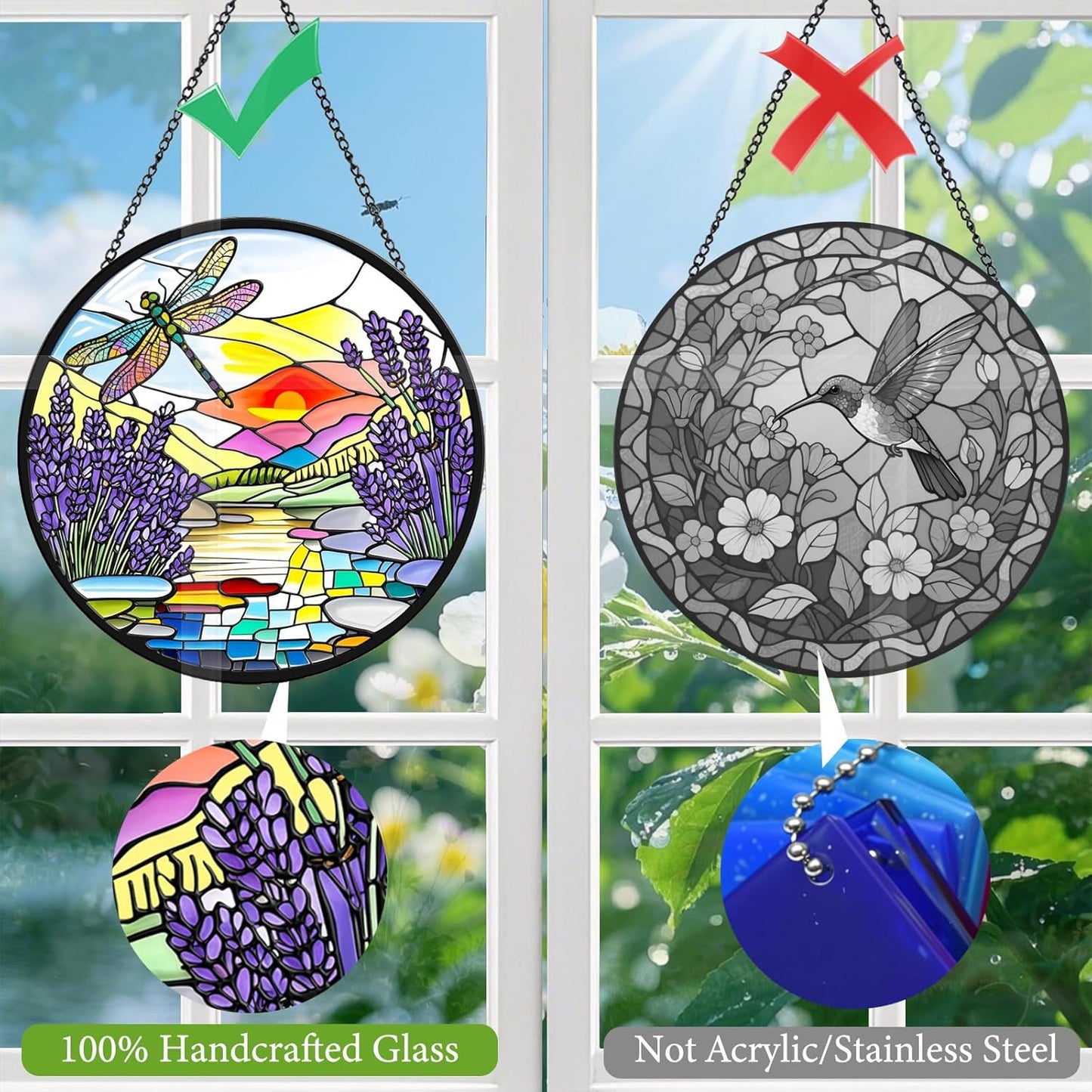 Lavender Dragonfly Suncatchers Stained Glass for Windows Hanging - 8 in UV Print Sun Catchers Indoor Window - Stain Glass Window Hanging for Gifts, Decor, Wall Art