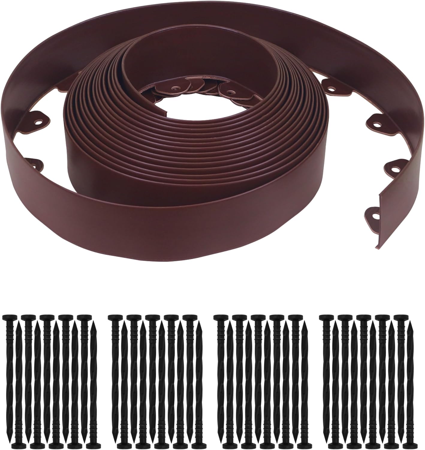 Gardzen Landscape Edging Kit, 40-Foot Long, 3-Inch Tall, No Dig Garden Edging Border for Flower Beds, Tree Rings, Pathways, Includes 40 Spikes, Brown