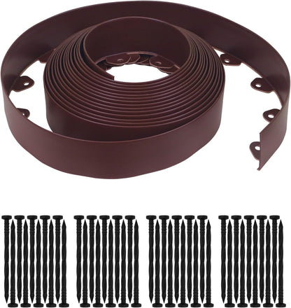 Gardzen Landscape Edging Kit, 40-Foot Long, 3-Inch Tall, No Dig Garden Edging Border for Flower Beds, Tree Rings, Pathways, Includes 40 Spikes, Brown