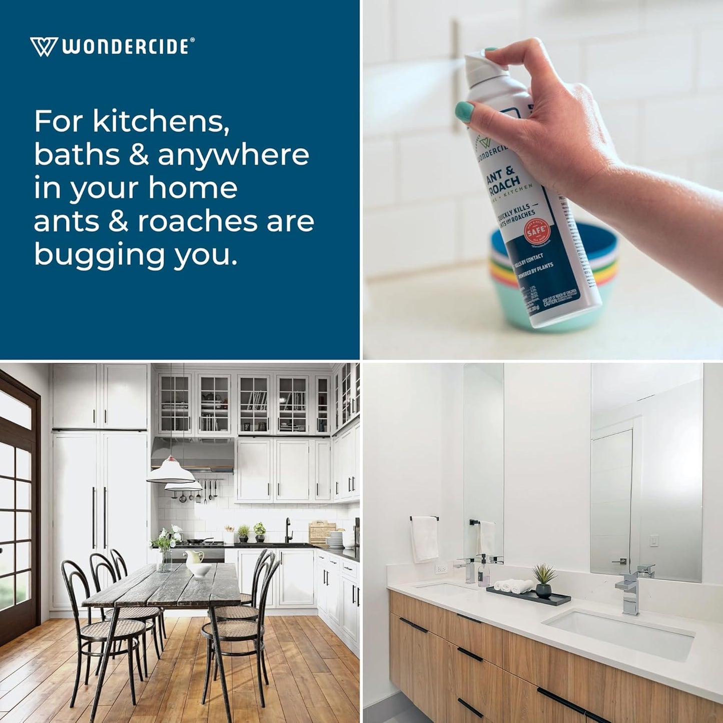 Wondercide - Ant & Roach Aerosol Spray for Kitchen, Home, and Indoor Areas - Ant, Roach, Spider, Flea, Stink Bug Killer with Natural Essential Oils - Pet Safe - 10 oz 2-Pack