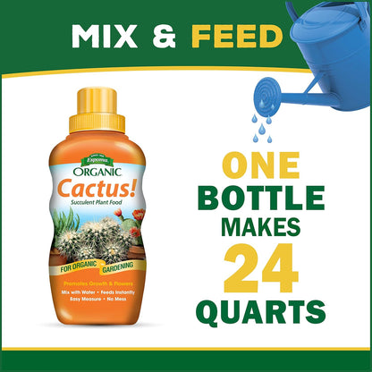 Espoma Organic Cactus Soil Mix 4qt Bag and Cactus! Liquid Plant Food Concentrate 8oz Bottle. Use for Cactus & Succulents - for Organic Gardening - Combo Pack