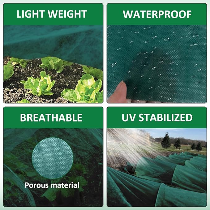 Plant Covers Freeze Protection, 10ft x 30ft 1.41 oz/yd² Frost Cloth Plant Blankets Floating Row Covers with 20 Stainless Steel Clips for Winter Plants Gardens Frost/Sun Pests Protection, Dark Green