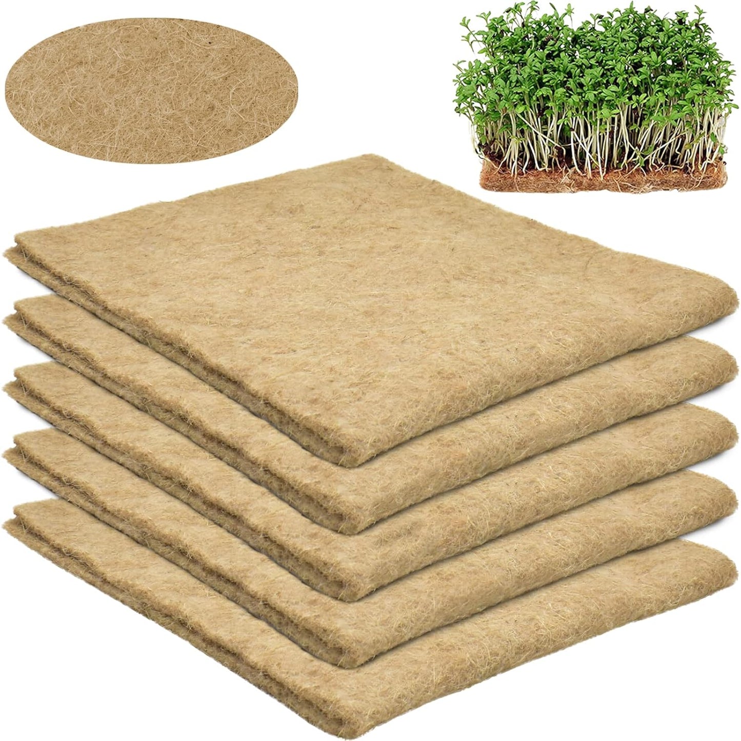 Halatool 5 PCS Jute Plant Hemp Fiber Grow Mat for Microgreens 10" X 20" Hydroponic Grow Pads Sprouting Kit for 1020 Growing Trays Indoor for Microgreens Wheatgrass Sprouts Organic Production