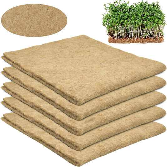 Halatool 5 PCS Jute Plant Hemp Fiber Grow Mat for Microgreens 10" X 20" Hydroponic Grow Pads Sprouting Kit for 1020 Growing Trays Indoor for Microgreens Wheatgrass Sprouts Organic Production