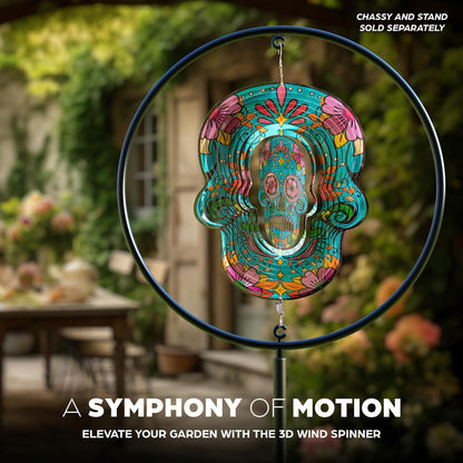 Skylar 3D Color Gradient Calavera Skull Wind Spinner, 12-Inch Day of The Dead Wind Spinners Outdoor Clearance, Kinetic Stainless Steel Decor for Patio and Home, Powered by Air