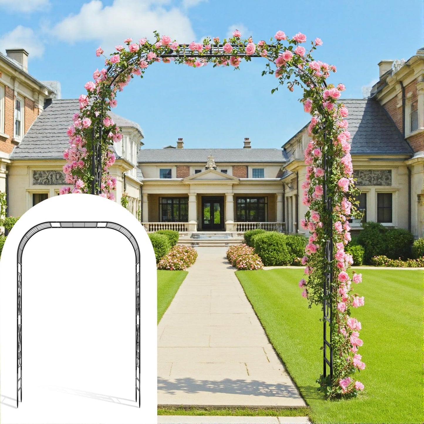 Metal Garden Arbor, 104.3” Tall Wrought Iron Archway for Climbing Plants & Flowers, British-Style Garden Trellis (Black)