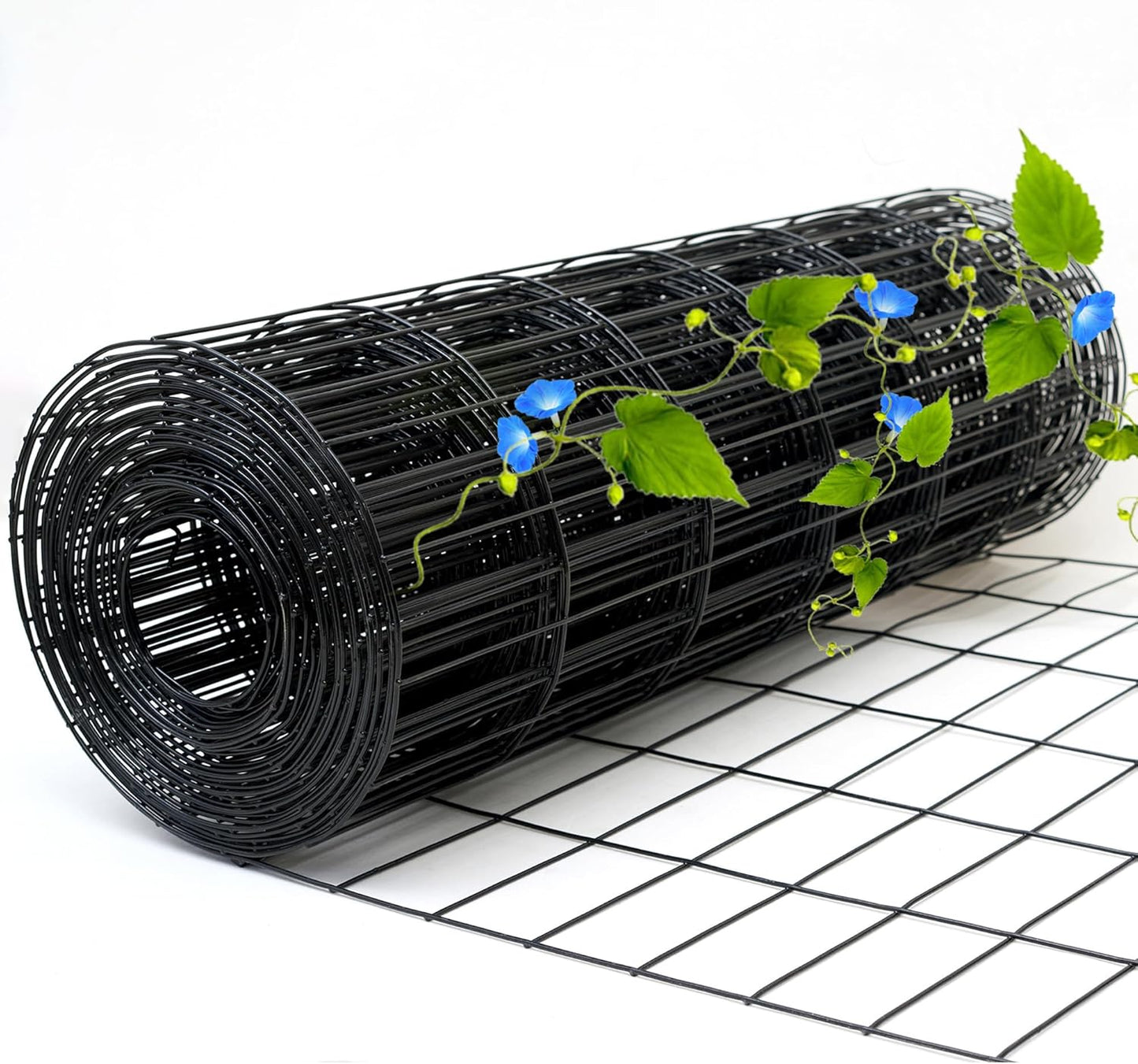 Black Metal Garden Fence, 48inch(H) x 50ft(L), 2 inch x 3 inch,14GA 2/3/4/5/6 Ft Tall Chicken Wire PVC Coated Welded Wire Mesh Roll for Dogs Border Yard Vegetable Plant Protection Poultry Netting