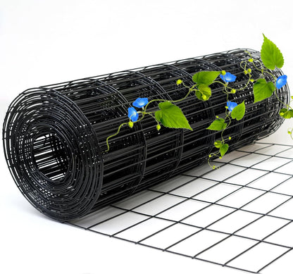 Black Metal Garden Fence, 60inch(H) x 100ft(L), 2 inch x 3 inch,14GA 2/3/4/5/6 Ft Tall Chicken Wire PVC Coated Welded Wire Mesh Roll for Dogs Border Yard Vegetable Plant Protection Poultry Netting