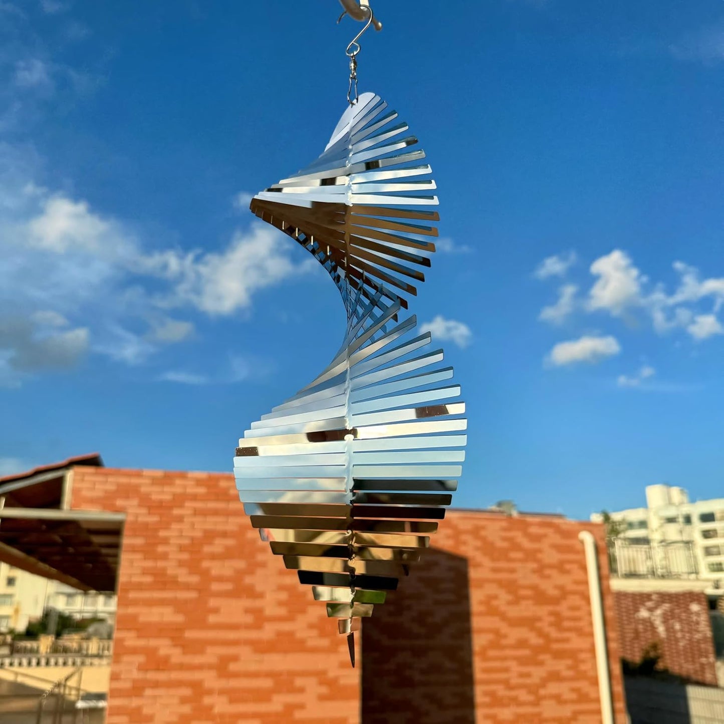 Hanging Wind Spinners,3D Spiral Highly Reflective Stainless Steel Metal Wind Spinner Outdoor Garden Decor,Decorations to Scare Away Yard Birds 13.8in