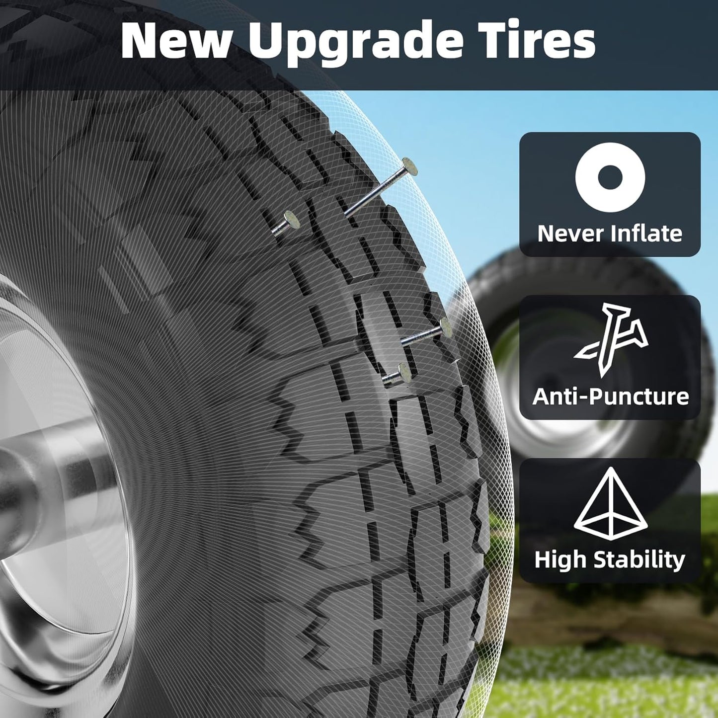 【UPGRADED】4.10/3.50-4 Tire and Wheel Flat Free, 10 Inch Solid Rubber Tire with 5/8”Axle Bore Hole and Double Sealed Bearings, for Dolly Wheels/Hand Truck Wheels/Dump Cart，4 Pack