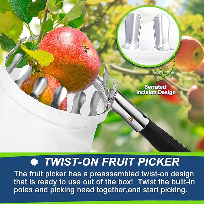 Fruit Picker Pole Tool with Basket Telescoping, 3.2FT-5.5FT Adjustable Pole, Apple Picker Tool with Soft Bag, Long Handle Picker for Avocado, Lemon, Orange, Mango, Limes, Persimmons, Plums