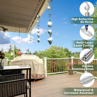Bird Deterren for Outside Patio, High Reflective Fishbone Bird Scare Devices Wind Spinners Outdoor Decor, 3D Mirror Bird Reflectors to Keep Swallows Sparrow Away Garden Porch Pool Windows