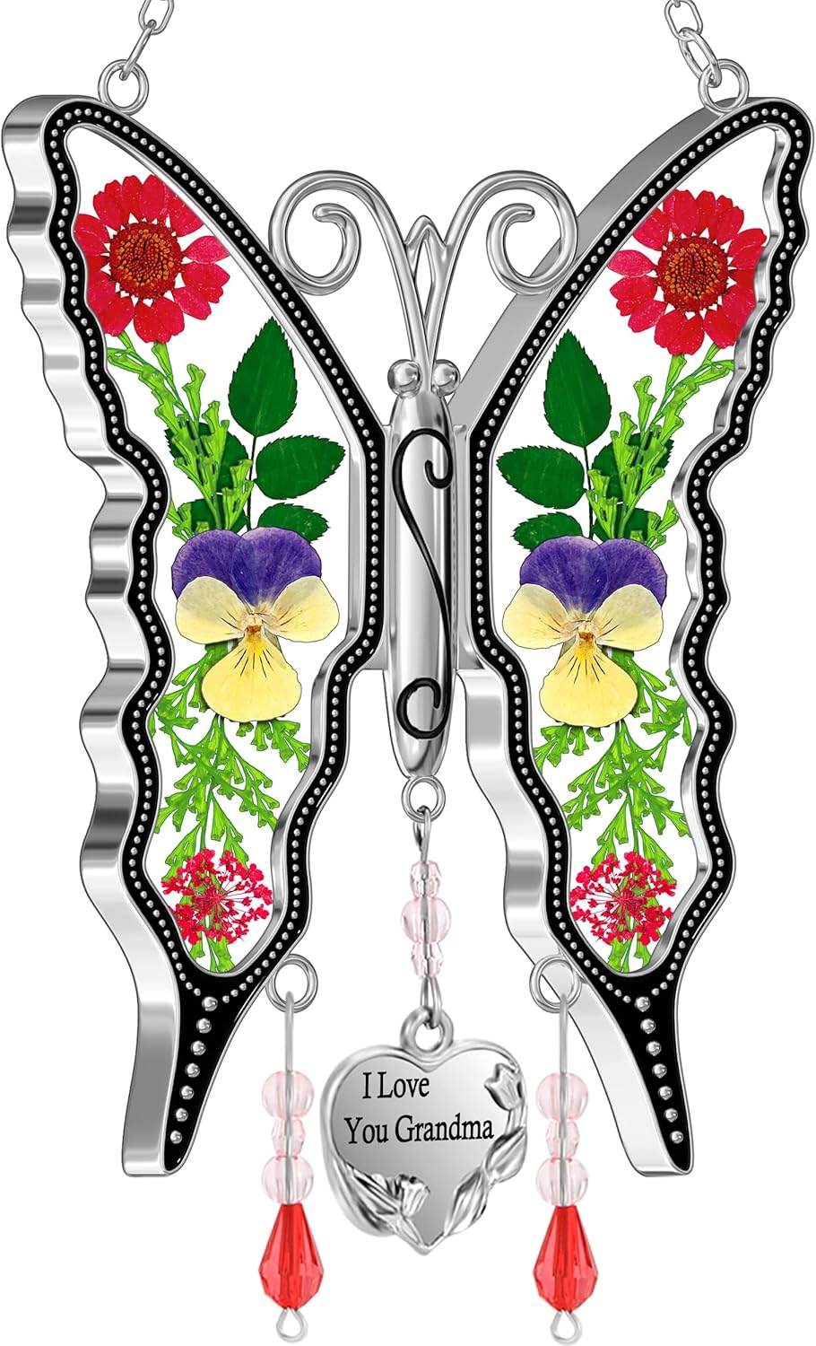 KY&BOSAM Gifts for Women I Love You Grandma Butterfly Suncatcher Stained Glass Suncatchers for Window Hanging Home Decor Garden Wind Chimes Birthday Gifts for Women Mothers Day Valentine's