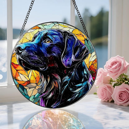 8″ Stained Glass Window Hanging Ornament, Black Labrador Retriever Stained Glass Suncatcher Ornament, Sun-Catcher Window Decor | Gifts for Dog Lovers, Dog Lover Gift, Pet Lover Gift