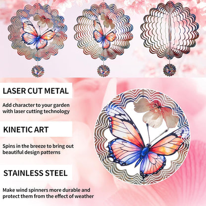 3D Butterfly Wind Spinner for Outdoor Decor, 12 Inch Stainless Steel Metal Wind Sculpture, Weatherproof Garden Art for Yard, Patio, Unique Moving Spinner for Bird Lovers