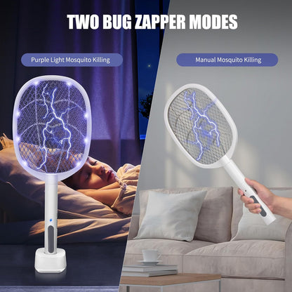 Lulu Home 2-in-1 Electric Bug Zapper Racket, 2 Pack 3000V High Voltage LED Lighted Handheld Mosquito Swatter with 3 Layer Safety Mesh, USB Charging Portable Fly Killer Racquet
