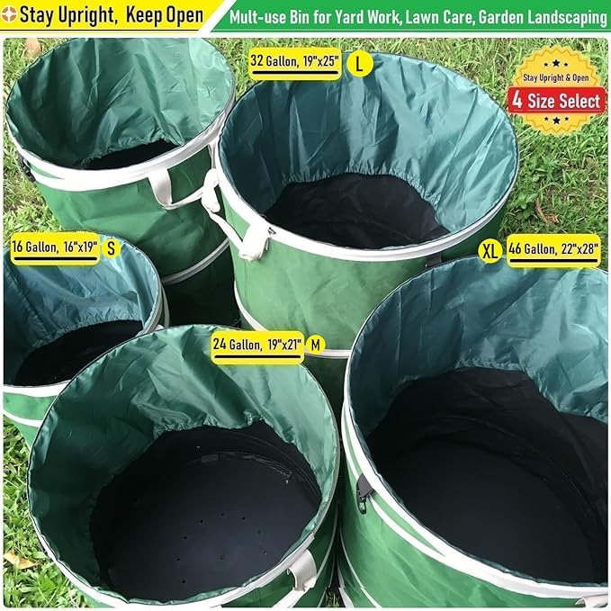 24-Gallon Collapsible Trash Can (19x21 in) Hard-Shell Bottom Yard Garden Bag for Yard Waste,Debris