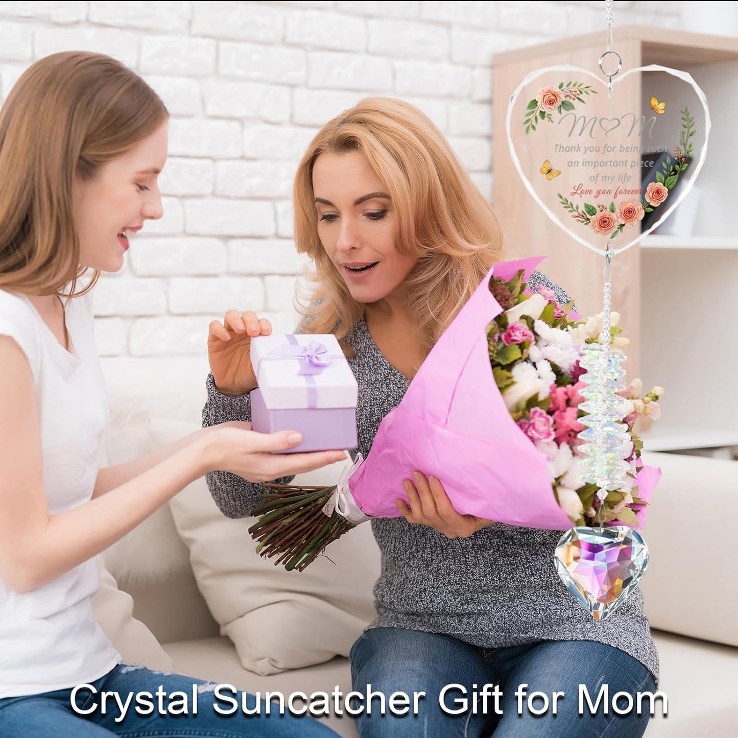 Crystal Suncatcher Gift for Mom, from Daughter or Son, Sentimental Window Hanging Ornament, Birthday Gifts for Women