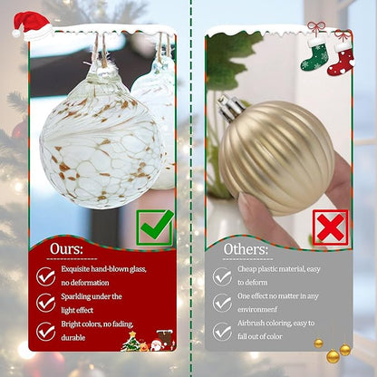 Hand Blown Glass Gazing Balls for Garden Hanging Friendship Balls Christmas Ball Ornaments for Xmas Tree Decoration (White)