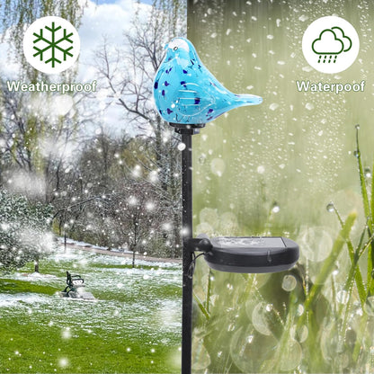 Afirst Decorative Solar Lights Outdoor Solar Bluebird Stake Lights Hand Blown Glass Decorative Garden Pathway Lights Outdoor Waterproof Glass Stakes