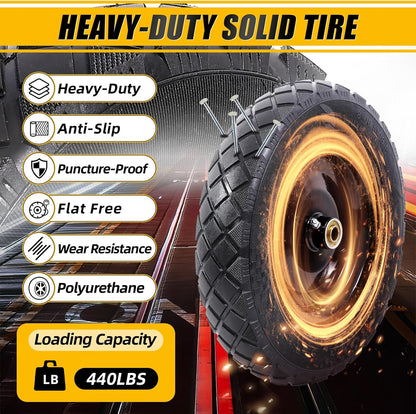 MZREXN 4.80/4.00-8" Flat Free Tire and Wheel, 15" Solid Wheelbarrow Tires, 3.00-4.00/4.80-8" with 5/8" & 3/4" Bearings, 3" Centered Hub for Hand Truck Garden Trailers Utility Cart Yard Wagon, Black