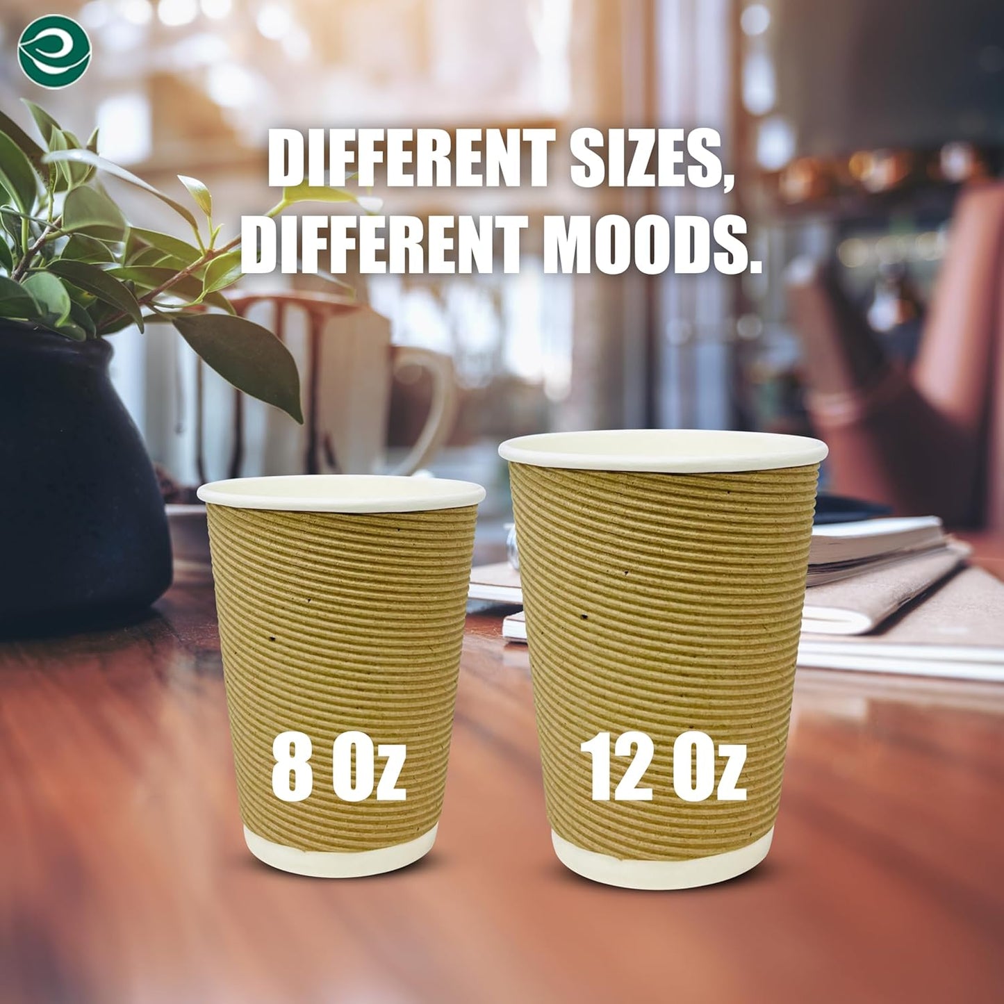ECO SOUL 12oz Compostable Ripple Cups (200 Pack) – Biodegradable Paper Cups, Non-Toxic Disposable Cups for Hot Drinks, To-Go Coffee Cups, Eco-Friendly & Ripple Paper Cups