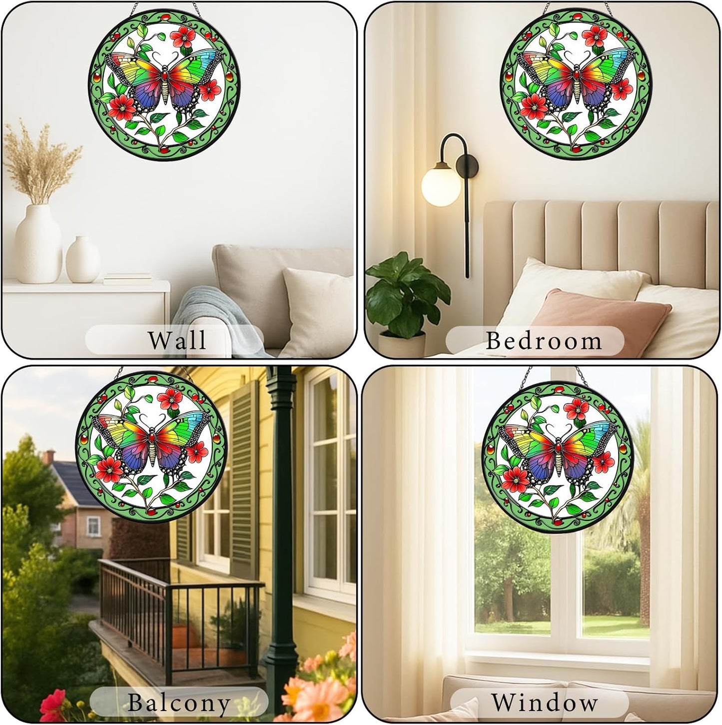 Colorful Butterfly Suncatchers for Windows Hanging - 8 inches Stained Glass Sun Catchers Indoor Window, Stain Glass Window Hanging for Home Decor Garden Suncatcher or Wall Art, Gifts for Holiday