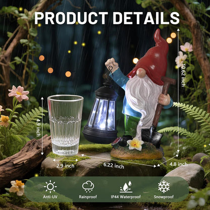 Garden Gnome Outdoor Decoration with Shovel Solar Gnomes Statue with Lantern LED Lights,Terrace Courtyard Lawn Patio Porch Decoration Mother's Day Christmas Housewarming Gift for Mom Women