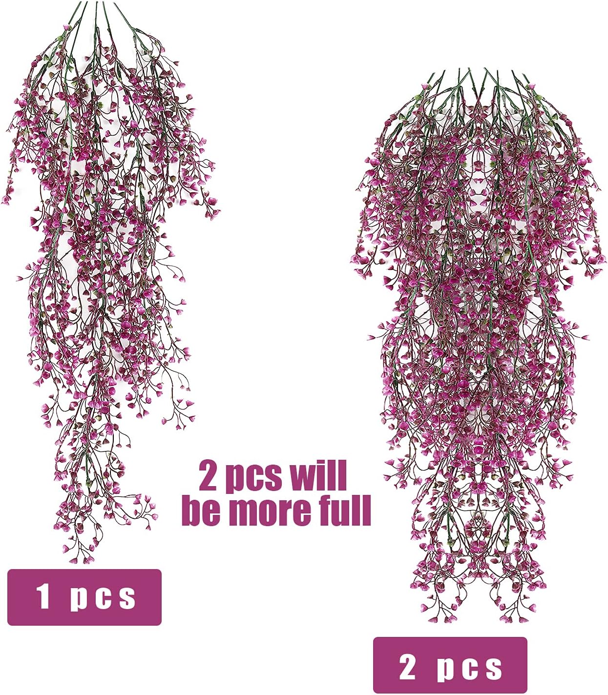 RECUTMS Artificial Hanging Plants Fake Hanging Vines Boston Fern Greenery Hanging Wall Plants for Home Room Garden Wedding Outside Decoration (Fuchsia 4P)
