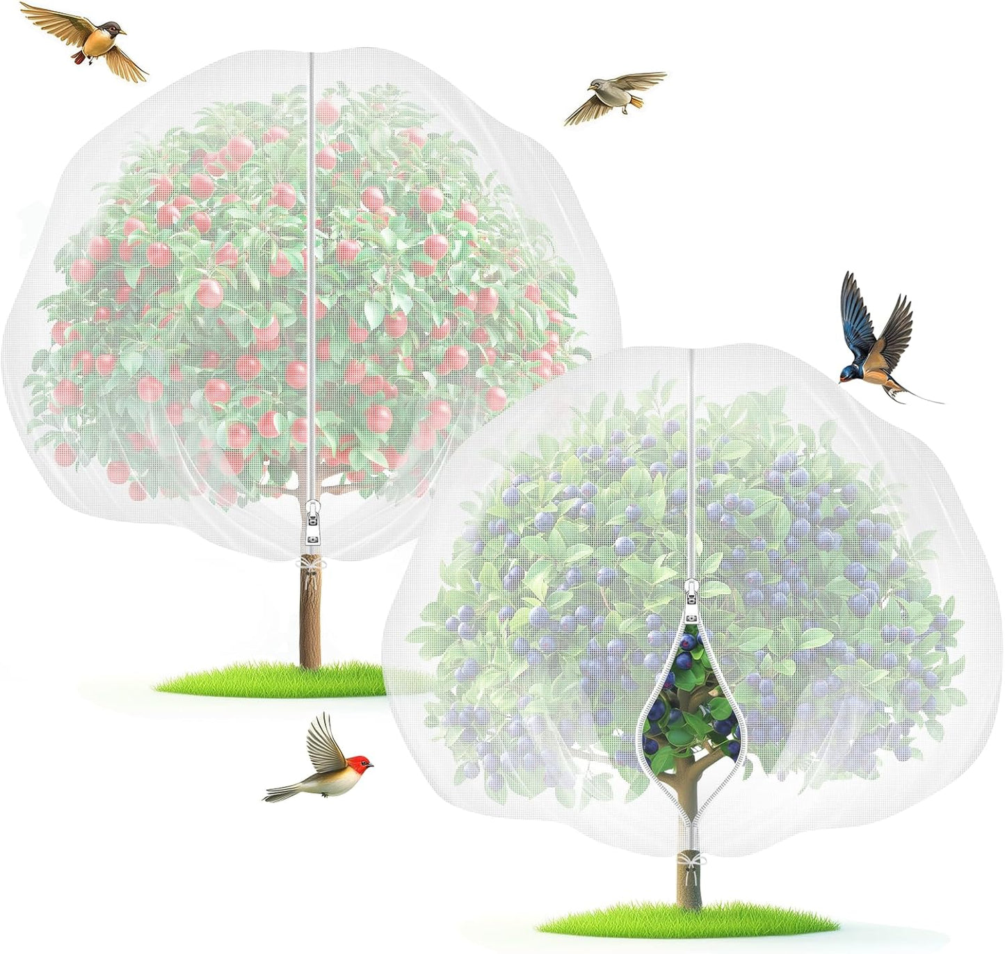 Fruit Tree Netting with Zipper & Drawstring - 10'x10' Garden Plant Net Pest Barrier to Prevent Cicadas Bird Squirrel Deer - Bug Protection for Blueberry Tomato with Fine Mesh Insect Cover (2 Pack)