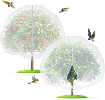 Fruit Tree Netting with Zipper & Drawstring - 10'x10' Garden Plant Net Pest Barrier to Prevent Cicadas Bird Squirrel Deer - Bug Protection for Blueberry Tomato with Fine Mesh Insect Cover (2 Pack)