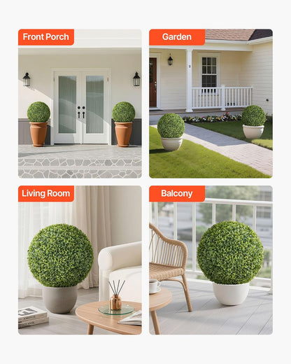 VEVOR Artificial Topiary Ball, 23 inch Faux Boxwood Plant Balls, Fake Silk Tree Look Real, Easy Assembly for Decor Front Porch Outdoor Patio Garden Balcony Backyard and Indoor Home Wedding, Green