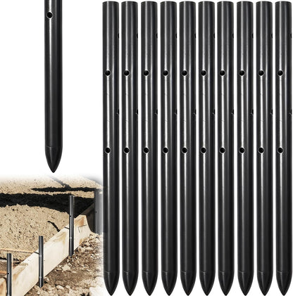 10PCS 12 Inch Round Steel Concrete Form Stakes with Holes Heavy Duty Rebar Stakes Concrete Pins for Concrete Forms, Garden Fence, Rust Resistant Removable Reusable, 3/5" Diameter, Pointed