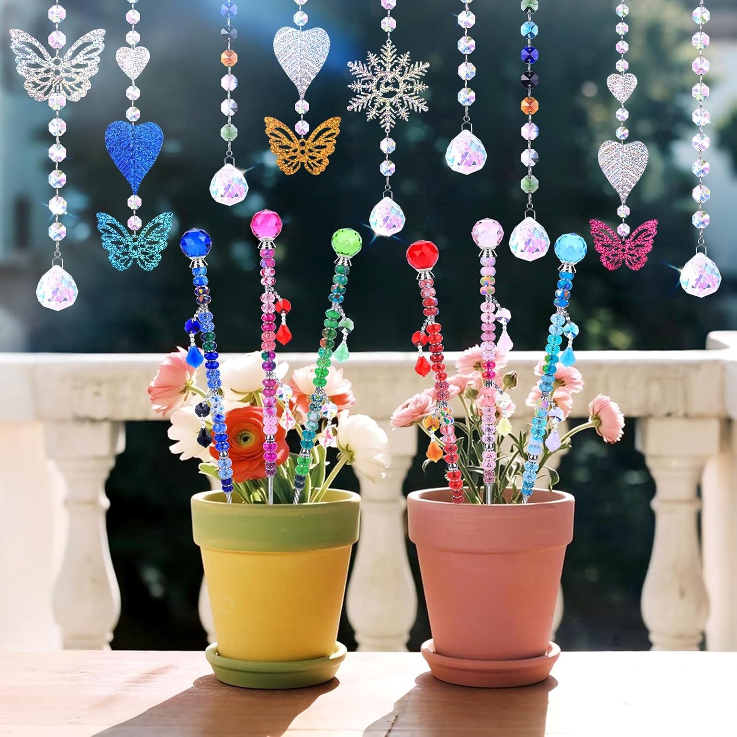 VICTLOV Crystal Suncatcher Making Kit, 340 Pieces with Beads, Snowflakes, Butterflies, Glass Balls for Garden Decoration, DIY Outdoor Hanging Ornaments (340Pcs Crystal Ball+Pendant)