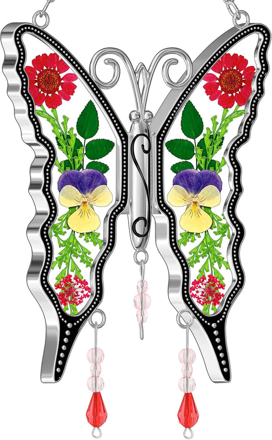 KY&BOSAM Butterfly Suncatcher for Window Hanging DIY Mom Gift Ornament Pressed Flower Between Wings
