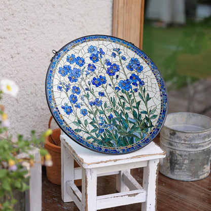 Forget-Me-Not Flower Stained Glass Suncatcher, 7.8 Inch Handmade Blue Floral Window Hanging Decor - Garden, Home Gift for Women, Mom, Grandma