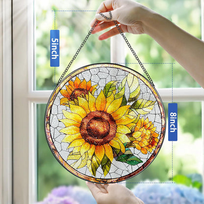 8-Inch Stained Glass Ornament, Stained Glass Window Hanging, Suncatcher Window Hanging, Home Decor, Sunflower Ornament | Mother's Day, Christmas, Birthday | Gifts for Flower Lovers, Mom & Friend