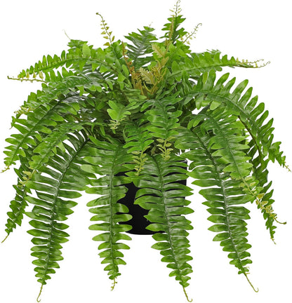 Hollyone Artificial Fern Plants in Pot 25.5" Artificial Boston Fern 31 Leaves for Outdoors & Indoor Faux Potted Plant Fake Ferns Bush Plant for Patio Garden Farmhouse Porch Home Decor Green