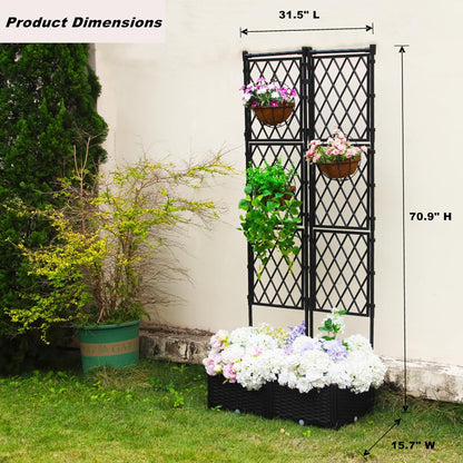 Planter with Trellis - Raised Garden Bed with Trellis 70.9" H x 31.5" L x 15.7" W, Privacy Screen Planter Box with Drainage Hole, Outdoor Raised Garden Bed for Climbing Plants Metal+PE Coated