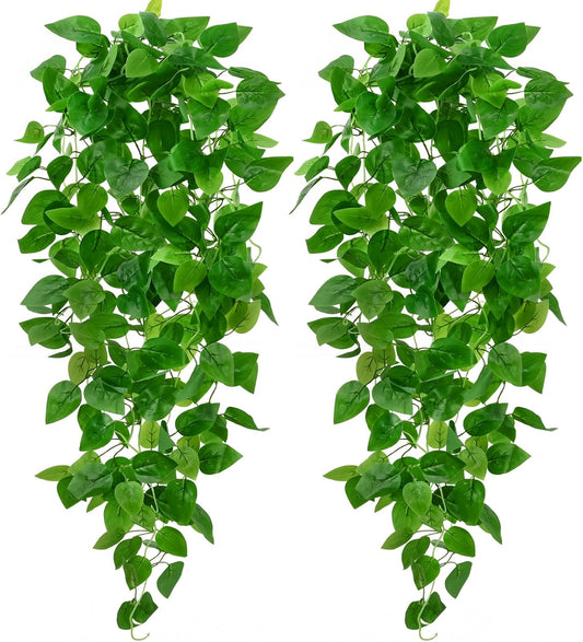 BLEUM CADE 2Pcs Fake Hanging Plants, 9 Branch Artificial Hanging Plant, Lush Faux Pothos Vines for