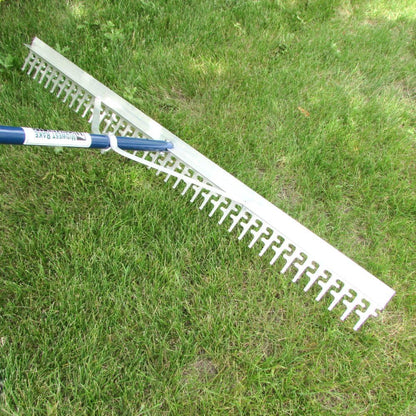 Water Land & Home Super Rake – 4-Ft Wide Heavy Duty Tool with 11-Ft Aluminum Handle – Beach Sand Rake, Lake Weed Cleaner & Landscaping Tool – Powder-Coated Handle, Reinforced Head – Made in USA