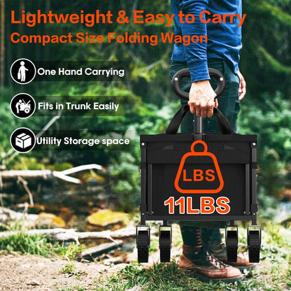 360LBS Heavy-Duty Wagons Carts Foldable 120L Collapsible Wagon Cart with Wheels and Tailgate, Folding Utility Wagon Carts for Groceries, Outdoor Camping, Shopping, Beach, Garden