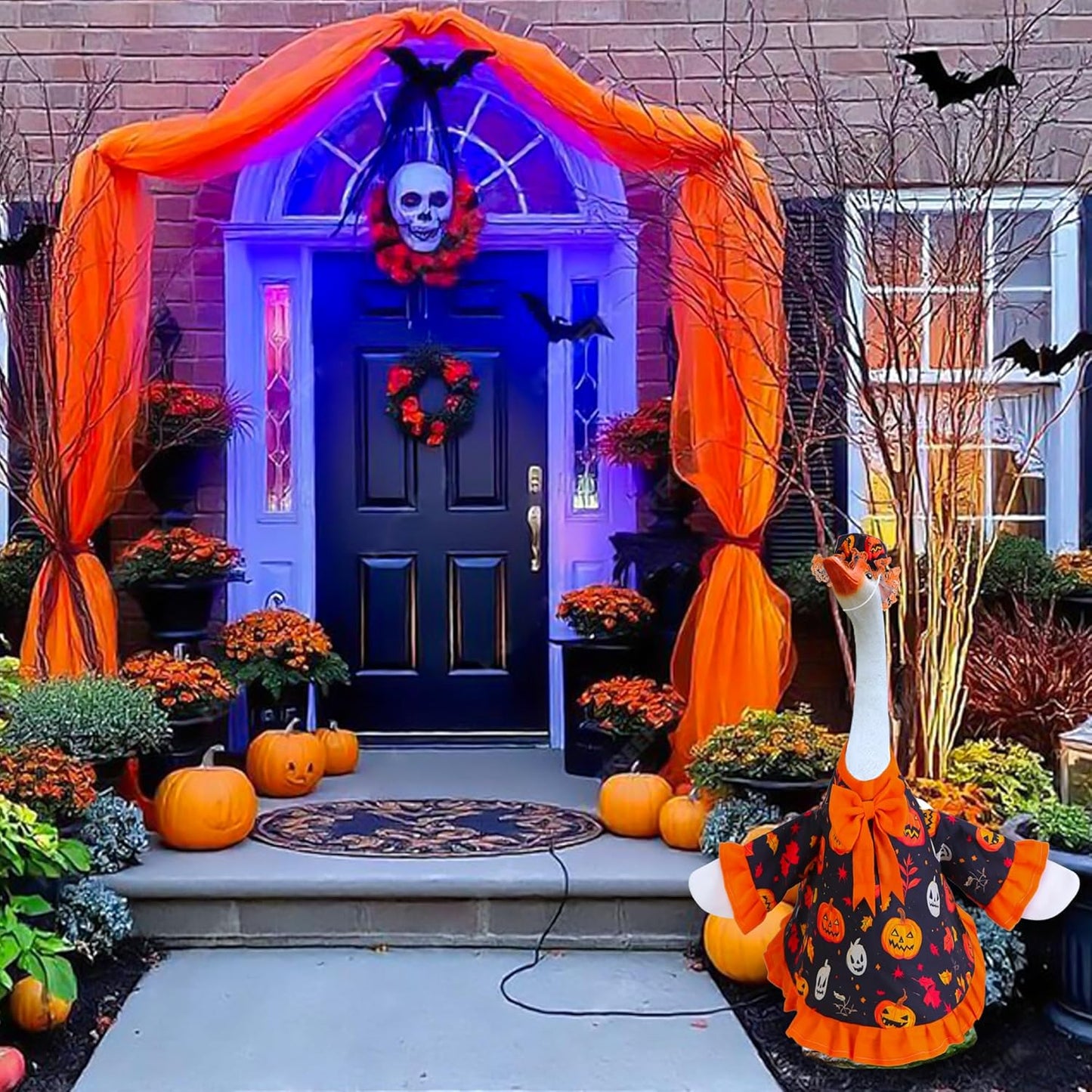 Halloween Goose Outfit for Porch Goose 23" Cement Statue Clothing - Halloween Outdoor Decoration for Patio Yard Lawn