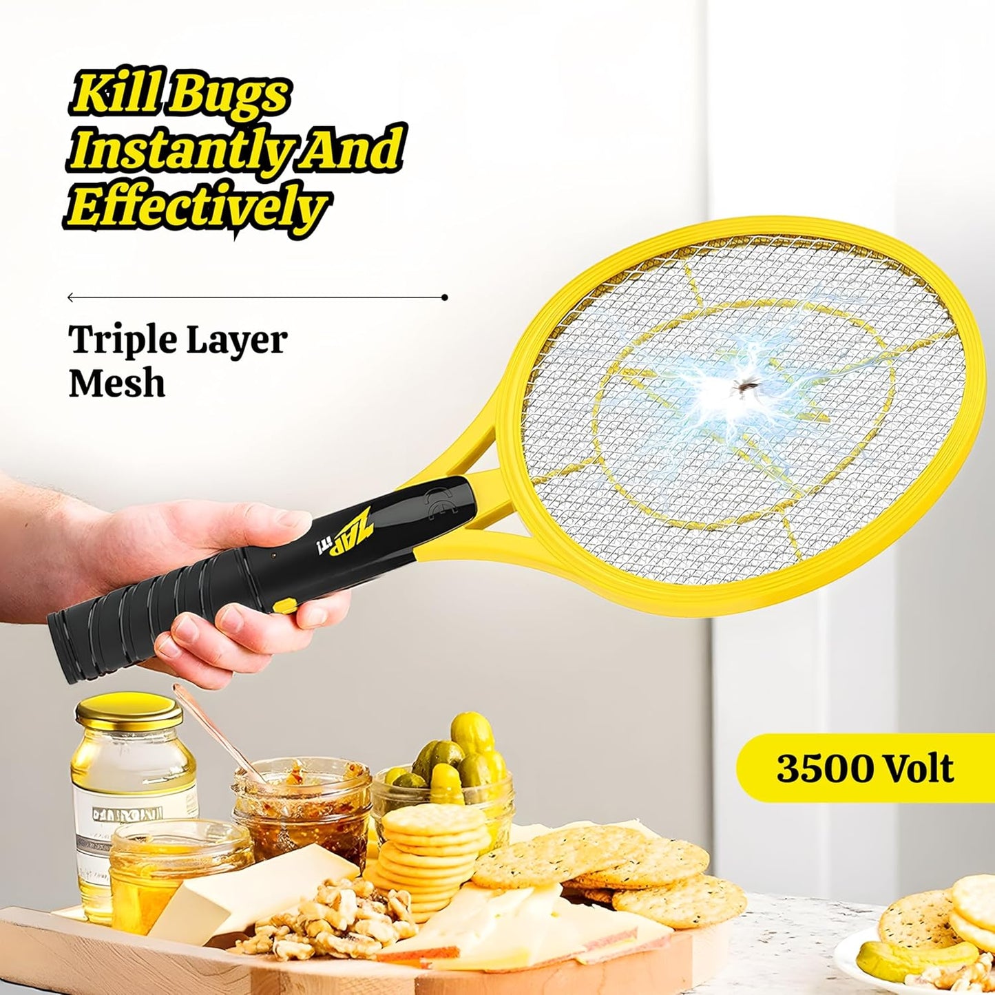 ZAP IT! Electric Fly Swatter Racket - 3,500 Volt Bug Zapper Racket - Battery-Powered Fly Zapper and Mosquito Racquet Zappers with AA Batteries Included - Lightweight and Compact for Indoors or Outdoor