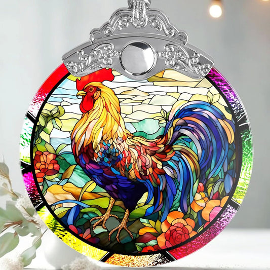 Glass Chicken Christmas Ornament, Semi Transparent Stained Glass Ornament, Colorful Festive Decor