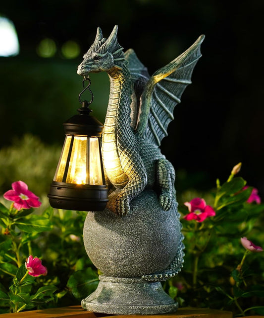 Qeeman Dragon on Ball Statues: Garden Decor Outdoor Decorations Art Figurine for Patio Balcony Yard