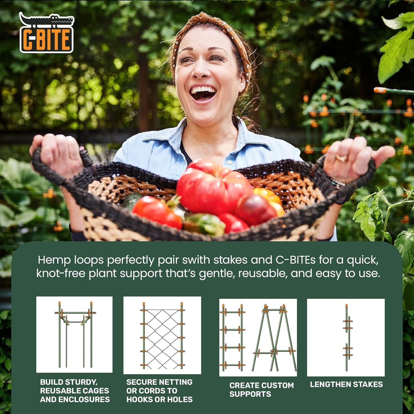 Locking Hemp Plant Tie Loops | Secure Vines and Branches to Stakes and C-Bites | Gentle Gardening Support for Climbing Plants and Vines | Durable and Reusable (100 Pack)